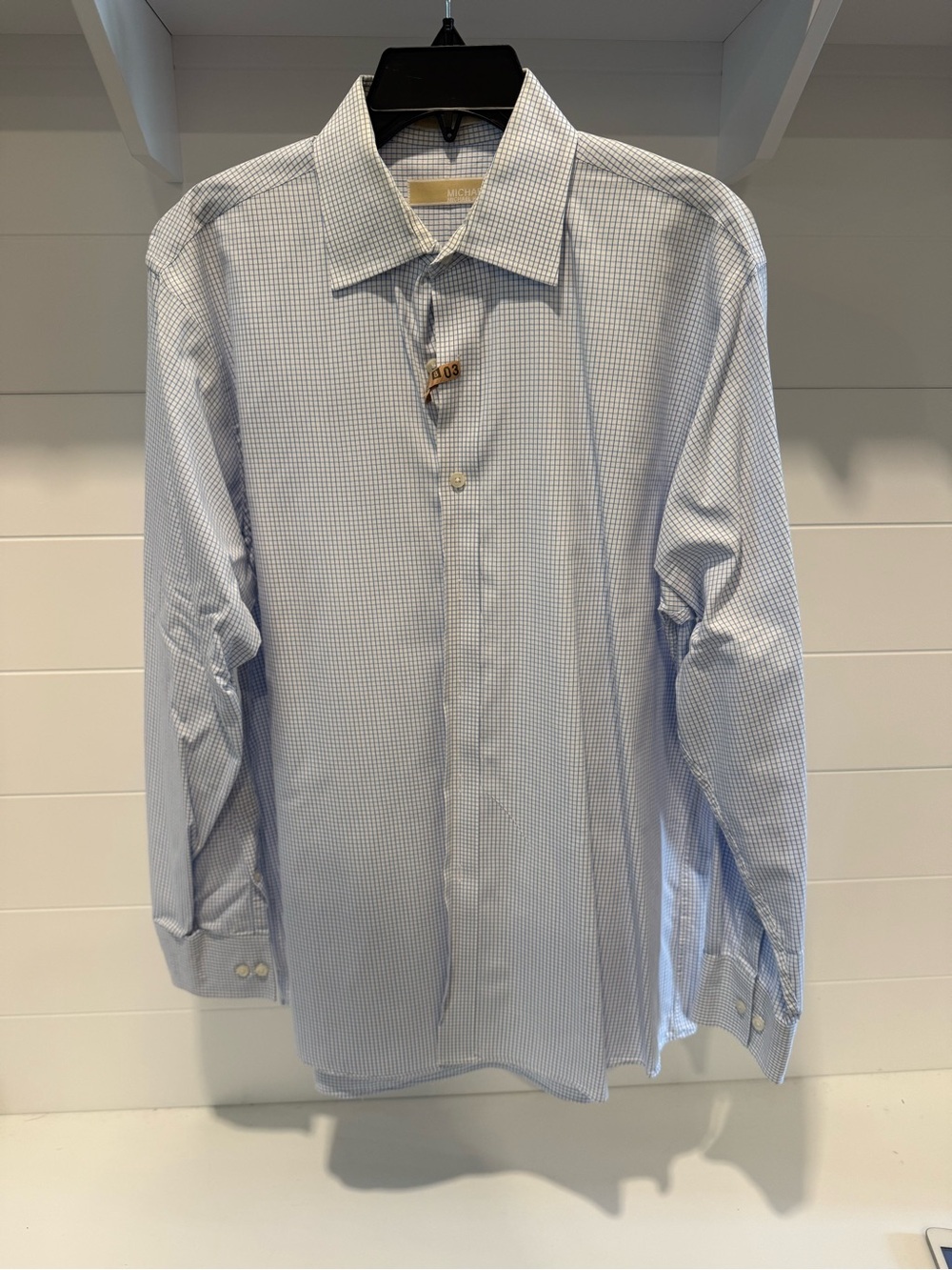 Michael Kors Light Blue Micro-Check Dress Shirt - Spread Collar